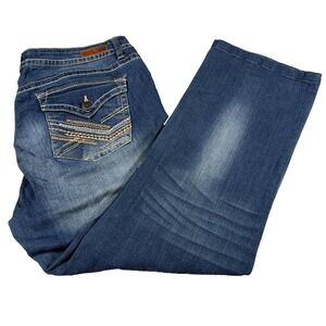 LEI Womens Jrs Bridget Curvy Boot Cut Blue Jeans 15 Regular (FITS 34 X 27) Denim